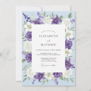 Invitation Mariage au Ranunculus Eucalyptus Violet Periwinkle
