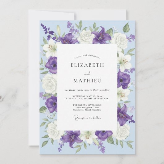 Invitation Mariage au Ranunculus Eucalyptus Violet Periwinkle (Devant)