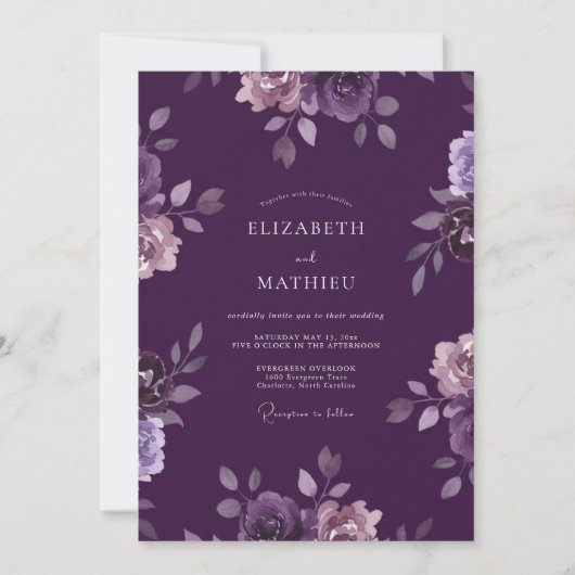 Invitation Mariage au Ranunculus Eucalyptus Violet Profond (Devant)