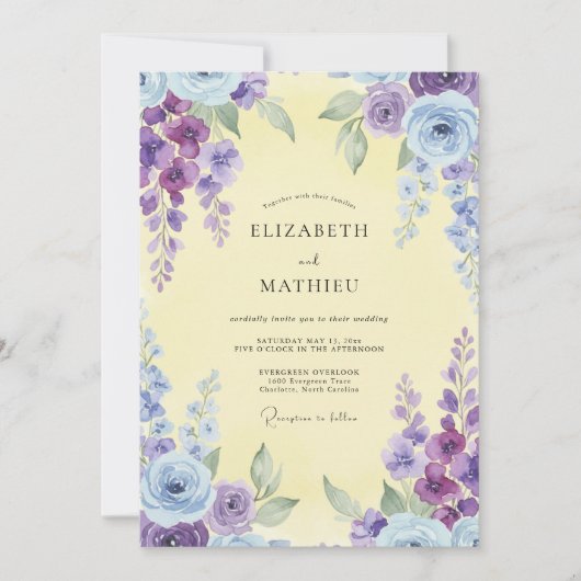 Invitation Mariage au Ranunculus Eucalyptus Violette Citron (Devant)