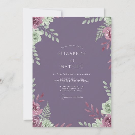 Invitation Mariage au Ranunculus Feuillu Améthyste (Devant)