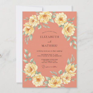 Invitation Mariage au Ranunculus Jaune Corail et Eucalyptus A