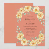 Invitation Mariage au Ranunculus Jaune Corail et Eucalyptus A (Devant / Derrière)