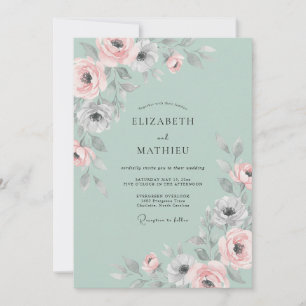 Invitation Mariage au Ranunculus Pastel Menthe et Eucalyptus
