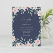 Invitation Mariage au Ranunculus pêche et Eucalyptus Navy (Debout devant)