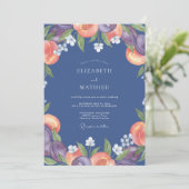 Invitation Mariage au Ranunculus Pêche Eucalyptus Indigo (Debout devant)