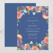 Invitation Mariage au Ranunculus Pêche Eucalyptus Indigo (Devant / Derrière)
