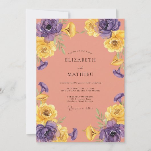 Invitation Mariage au Ranunculus Pourpre Corail et Eucalyptus (Devant)