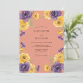 Invitation Mariage au Ranunculus Pourpre Corail et Eucalyptus (Debout devant)