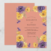 Invitation Mariage au Ranunculus Pourpre Corail et Eucalyptus (Devant / Derrière)
