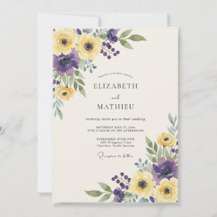 Invitation Mariage au Ranunculus Pourpre Moutarde et Eucalypt
