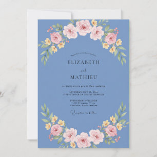 Invitation Mariage au Ranunculus Rose Bleuet et Eucalyptus