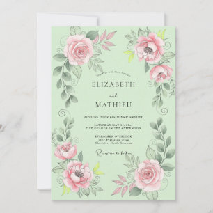 Invitation Mariage au Ranunculus Rose et Eucalyptus Menthe