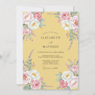 Invitation Mariage au Ranunculus Rose Pâle et Eucalyptus Beur