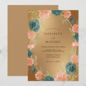 Invitation Mariage au Ranunculus sarcelle doré et Eucalyptus (Devant / Derrière)
