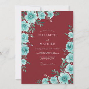 Invitation Mariage au ranunculus sarcelle et eucalyptus borde