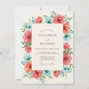 Invitation Mariage au Ranunculus sarcelle et Eucalyptus corai