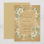 Invitation Mariage au Ranunculus sarcelle et Eucalyptus doré (Devant / Derrière)