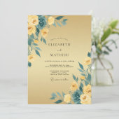 Invitation Mariage au Ranunculus sarcelle Moutarde et Eucalyp (Debout devant)