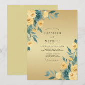 Invitation Mariage au Ranunculus sarcelle Moutarde et Eucalyp (Devant / Derrière)