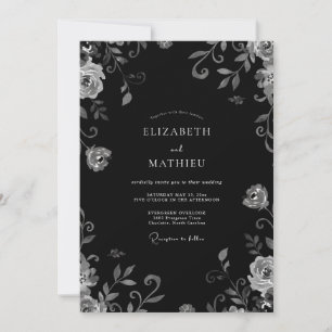 Invitation Mariage au rouleau de eucalyptus argent noir