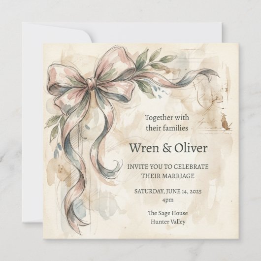 Invitation Mariage au Ruban de Magnolia (Devant)
