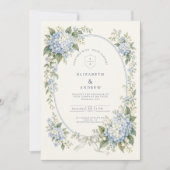 Invitation Mariage au Ruban d'Hydrangea Bleu (Devant)