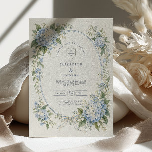 Invitation Mariage au Ruban d'Hydrangea Bleu