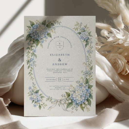 Invitation Mariage au Ruban d'Hydrangea Bleu