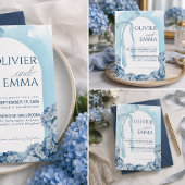 Invitation Mariage au Ruban d'Hydrangea Bleu Élégant