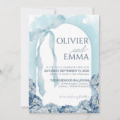 Invitation Mariage au Ruban d'Hydrangea Bleu Élégant (Devant)