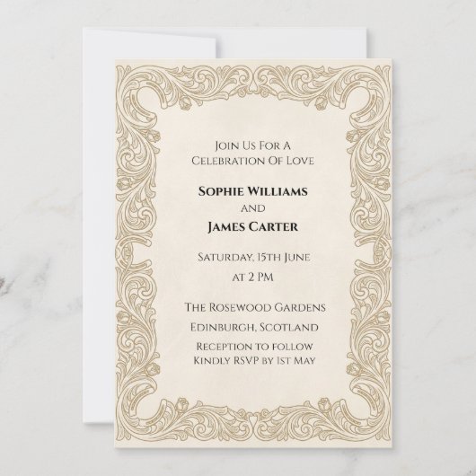 Invitation Mariage au Ruban Doré (Devant)
