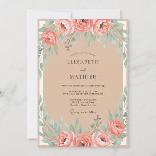 Invitation Mariage au sable poussiéreux rose ranunculus eucal