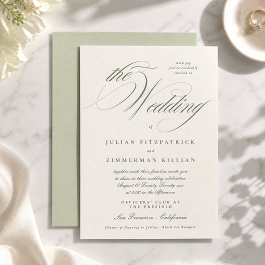 Invitation Mariage au Script Vert Pistache