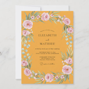 Invitation Mariage au souci rose Ranunculus Eucalyptus