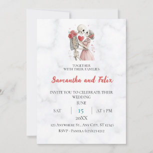 Invitation Mariage au squelette rose cœur marbre
