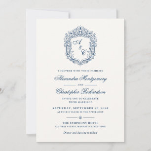 Invitation Mariage au style baroque vintage avec monogramme e