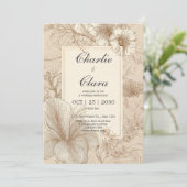 Invitation Mariage au style de dessin en ligne de fleurs d'Hi (Debout devant)