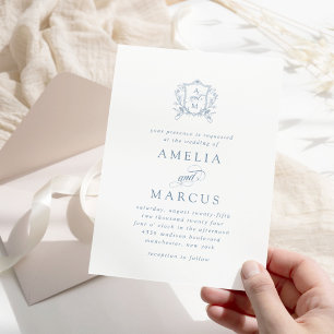 Invitation Mariage au style rétro bleu poussiéreux à crête