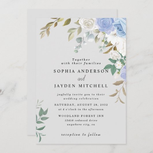 Invitation Mariage au succulent et eucalyptus bleu poussiéreu (Devant / Derrière)