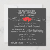 Invitation Mariage au tableau noir à deux cœurs (Devant)