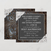 Invitation Mariage au tableau noir cuir et dentelle (Devant / Derrière)