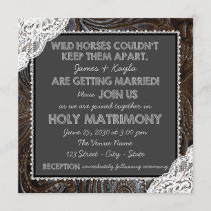 Invitation Mariage au tableau noir cuir et dentelle