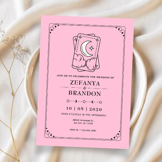 Invitation Mariage au tarot rose