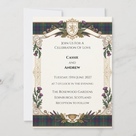 Invitation Mariage au Tartan Écossais (Devant)