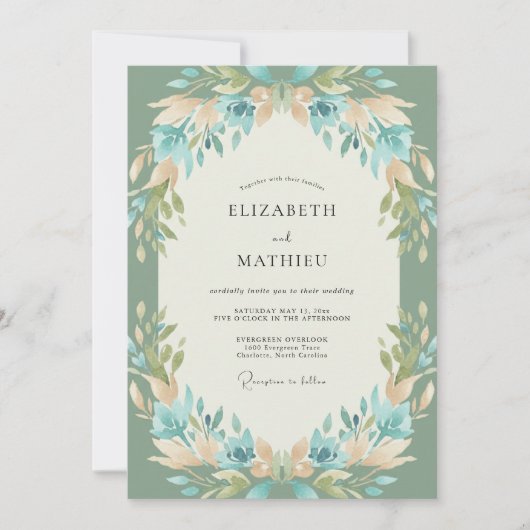 Invitation Mariage au thème Céladon Aqua Sprig Eucalyptus (Devant)