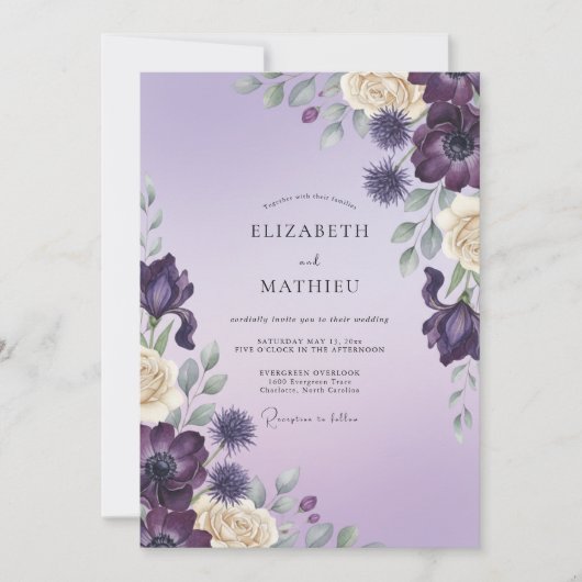 Invitation Mariage au thème Eucalyptus Chardon Deep Purple (Devant)