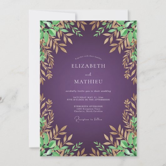 Invitation Mariage au thème Eucalyptus et feuillage de Prunie (Devant)