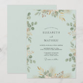Invitation Mariage au thème Eucalyptus Pêche et Mousse de Mer (Devant / Derrière)