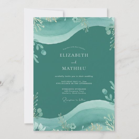 Invitation Mariage au thème Eucalyptus sarcelle foncé (Devant)